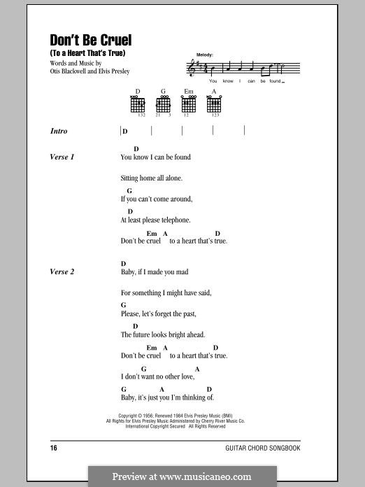 Don't Be Cruel: Lyrics and chords by Elvis Presley, Otis Blackwell