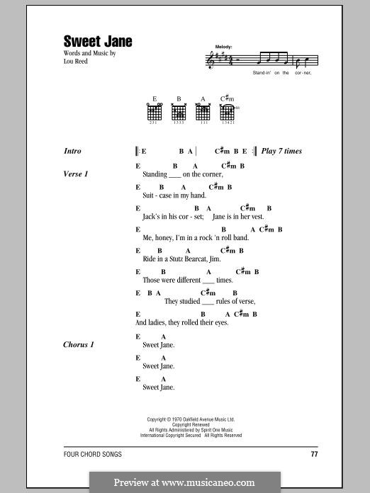 Sweet Jane: Lyrics and chords by Lou Reed