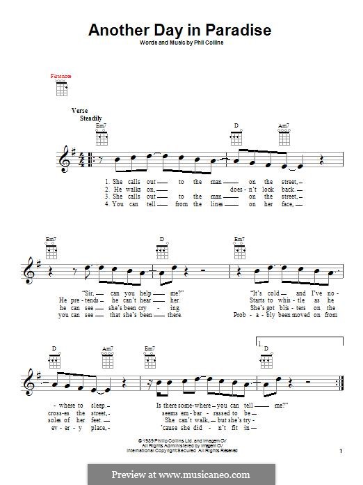 Phil Collins Another Day In Paradise Sheet Music in F# Minor  (transposable) - Download & Print - SKU: MN0065478