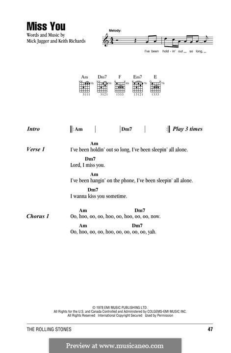 Miss You (The Rolling Stones): Lyrics and chords by Keith Richards, Mick Jagger