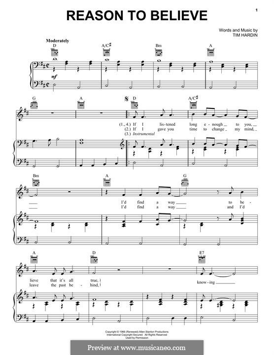 Reason To Believe by T. Hardin - sheet music on MusicaNeo