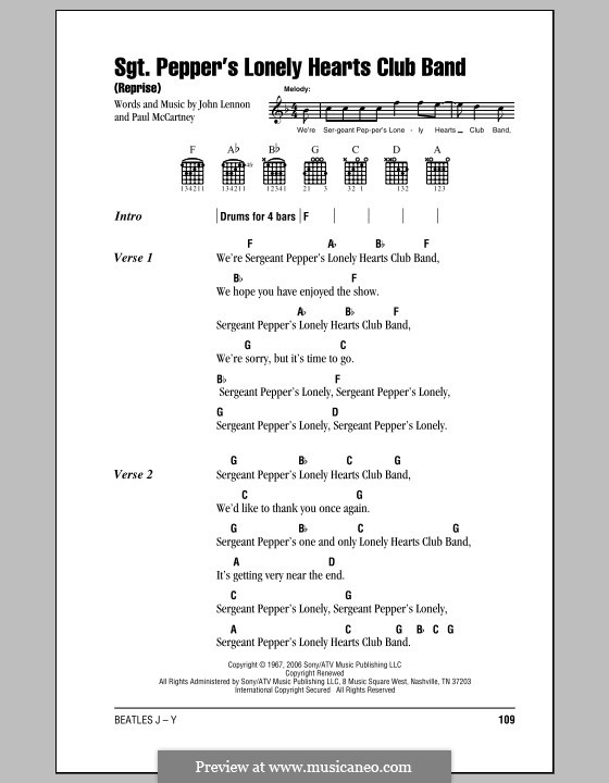 Sgt. Pepper's Lonely Hearts Club Band (The Beatles): Lyrics and chords by John Lennon, Paul McCartney