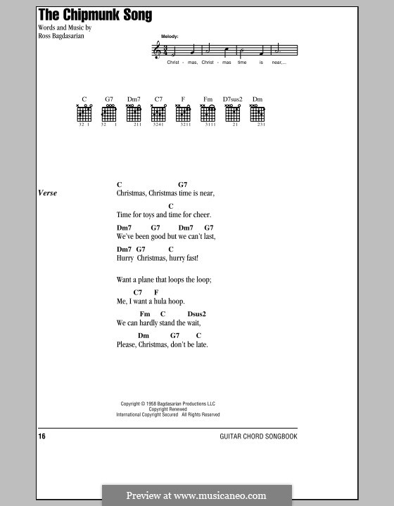 The Chipmunk Song (Alvin and the Chipmunks): Lyrics and chords by Ross Bagdasarian