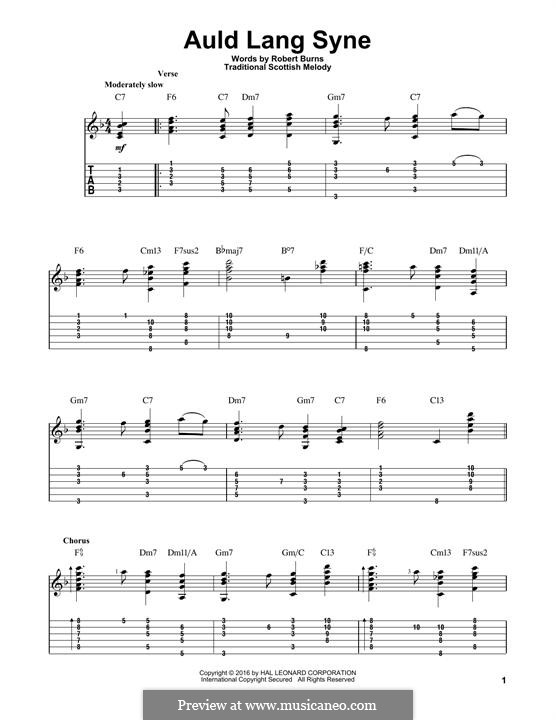 Vocal-instrumental version (printable scores): For guitar with tab by folklore