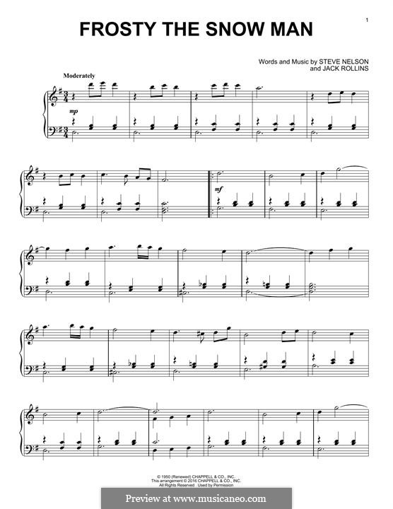 Frosty the Snow Man, for Piano: For a single performer by Jack Rollins, Steve Nelson