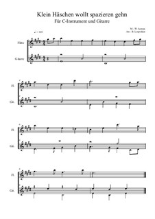 Klein Häschen wollt spazieren gehn: For C-instrument and guitar (very easy version) E Major by Wilhelm Asmus