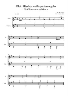 Klein Häschen wollt spazieren gehn: For C-instrument and guitar (very easy version) G Major by Wilhelm Asmus