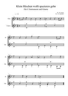 Klein Häschen wollt spazieren gehn: For C-instrument and guitar (very easy version) B Flat Major by Wilhelm Asmus