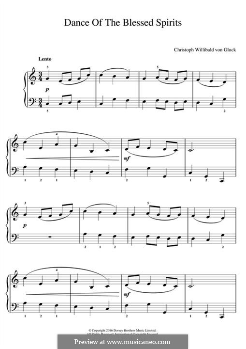 Dance of the Blessed Spirits: For piano by Christoph Willibald Gluck