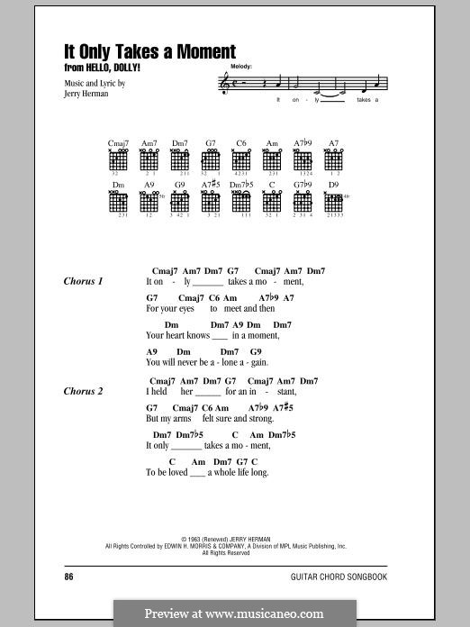 It Only Takes a Moment (Hello Dolly): Lyrics and chords by Jerry Herman