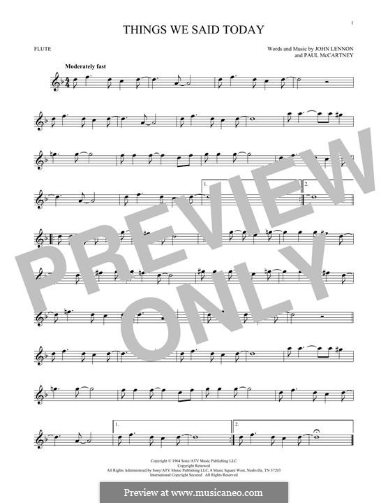 Things We Said Today (The Beatles): For flute by John Lennon, Paul McCartney