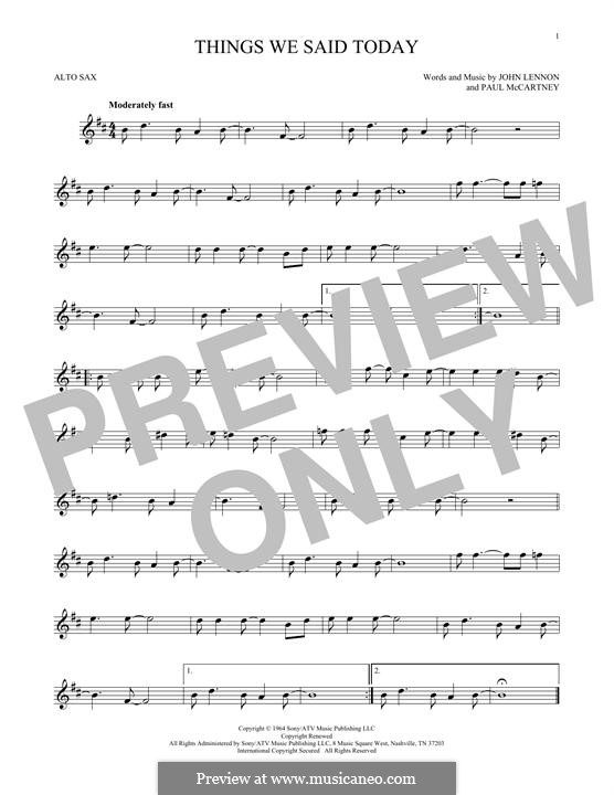 Things We Said Today (The Beatles): For alto saxophone by John Lennon, Paul McCartney