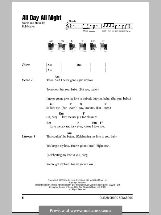 All Day All Night: Lyrics and chords by Bob Marley