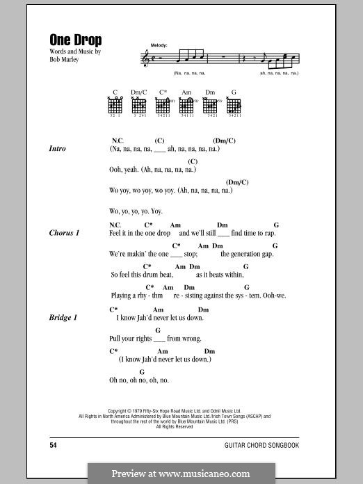 One Drop: Lyrics and chords by Bob Marley
