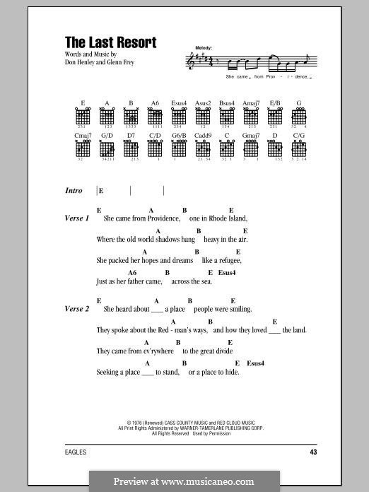 The Last Resort (The Eagles): Lyrics and chords by Don Henley, Glen Frey