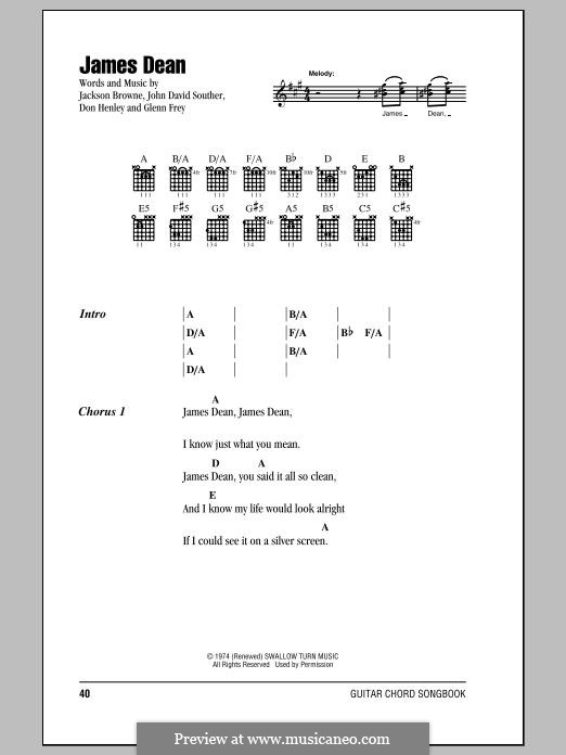 James Dean (The Eagles): Lyrics and chords by Don Henley, Glen Frey, John David Souther, Jackson Browne