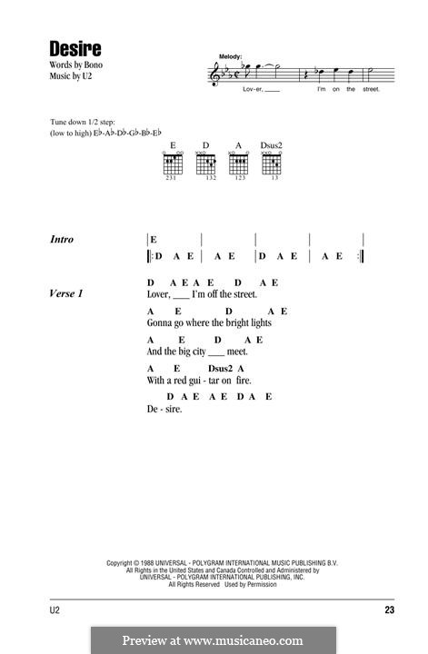 Desire: Lyrics and chords by U2