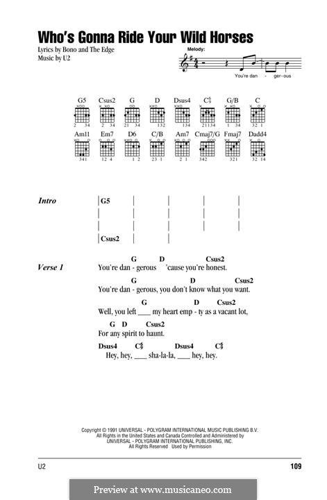 Who's Gonna Ride Your Wild Horses by U2 - sheet music on MusicaNeo