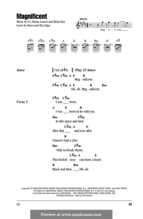 Magnificent: Lyrics and chords by U2, Brian Eno, Daniel Lanois