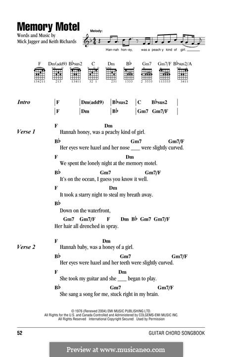 Memory Motel (The Rolling Stones): Lyrics and chords by Keith Richards, Mick Jagger