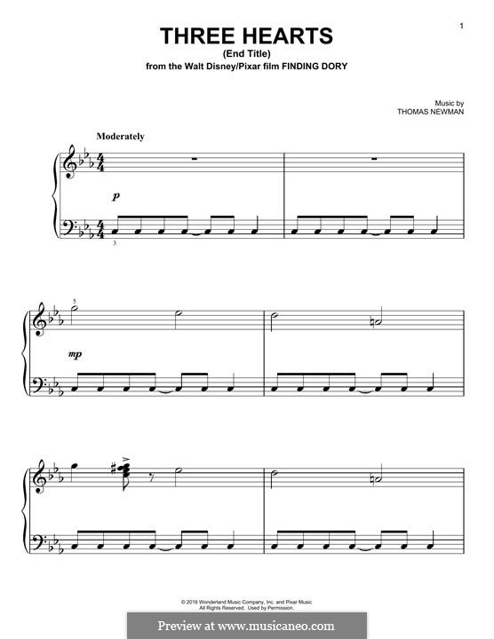 Three Hearts (End Title): For piano by Thomas Newman