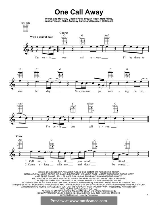 One Call Away: For ukulele by Justin Franks, Matthew Prime, Shy Carter, Breyan Isaac, Maureen McDonald, Charlie Puth