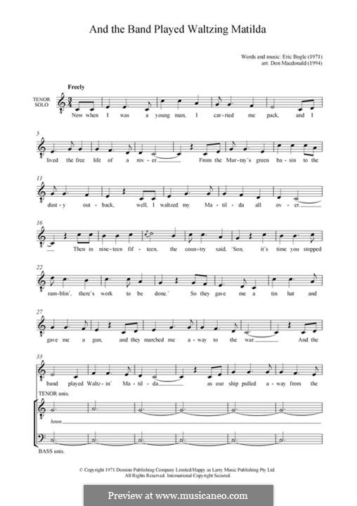 And the Band Played Waltzing Matilda: For male choir by Eric Bogle