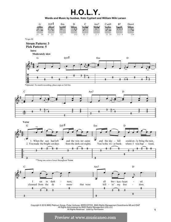 H.O.L.Y. (Florida Georgia Line): For guitar with tab by Busbee, William Larsen, Nate Cyphert