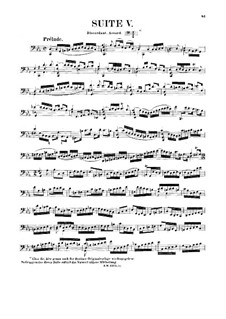 Suite for Cello No.5 in C Minor, BWV 1011: For a single performer by Johann Sebastian Bach