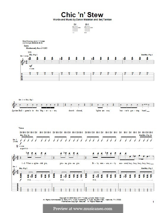 Chic 'N' Stew (System of a Down): For guitar with tab by Daron Malakian, Serj Tankian