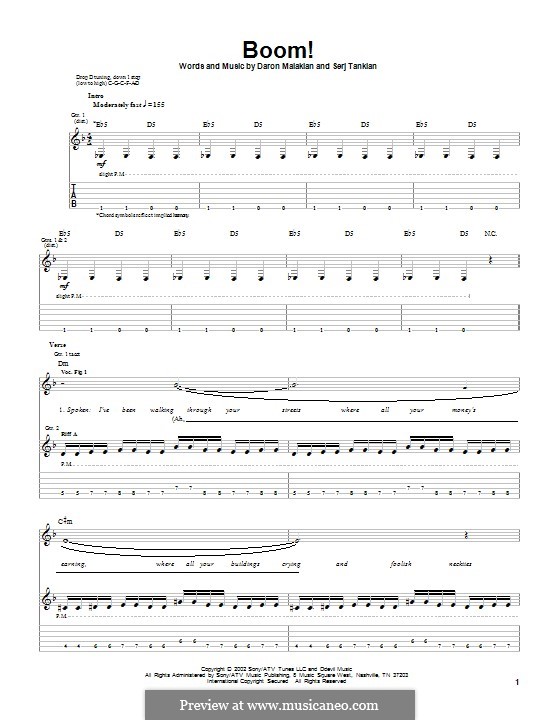 Boom! (System of a Down): For guitar with tab by Daron Malakian, Serj Tankian