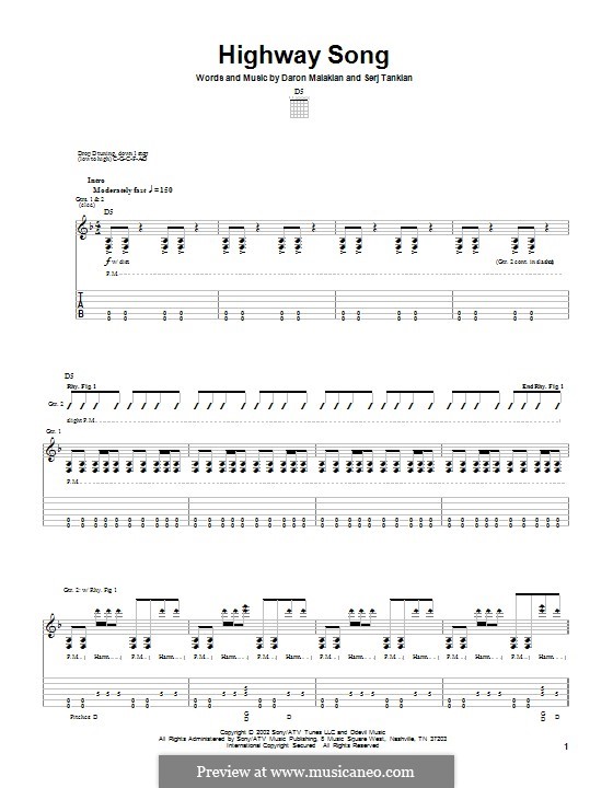 Highway Song (System of a Down): For guitar with tab by Daron Malakian, Serj Tankian