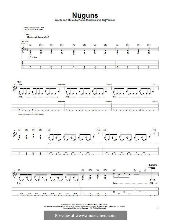 Nuguns (System of a Down): For guitar with tab by Daron Malakian, Serj Tankian