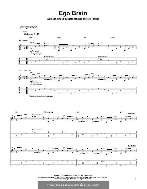 Ego Brain (System of a Down): For guitar with tab by Daron Malakian, Serj Tankian