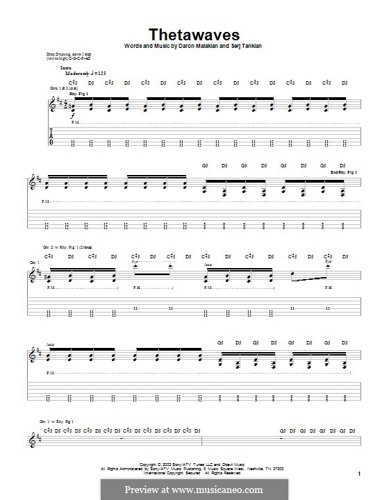 Thetawaves (System of a Down): For guitar with tab by Daron Malakian, Serj Tankian