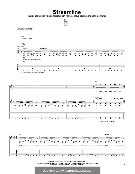 Streamline (System of a Down): For guitar with tab by Daron Malakian, John Dolmayan, Serj Tankian, Shavo Odadjian