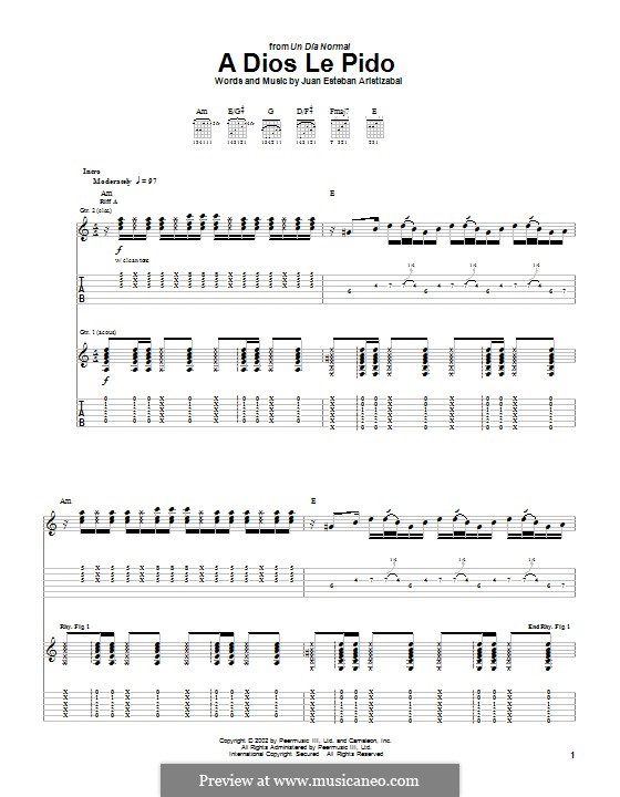 A Dios Le Pido (Juanes): For guitar with tab by Juan Esteban Aristizabal