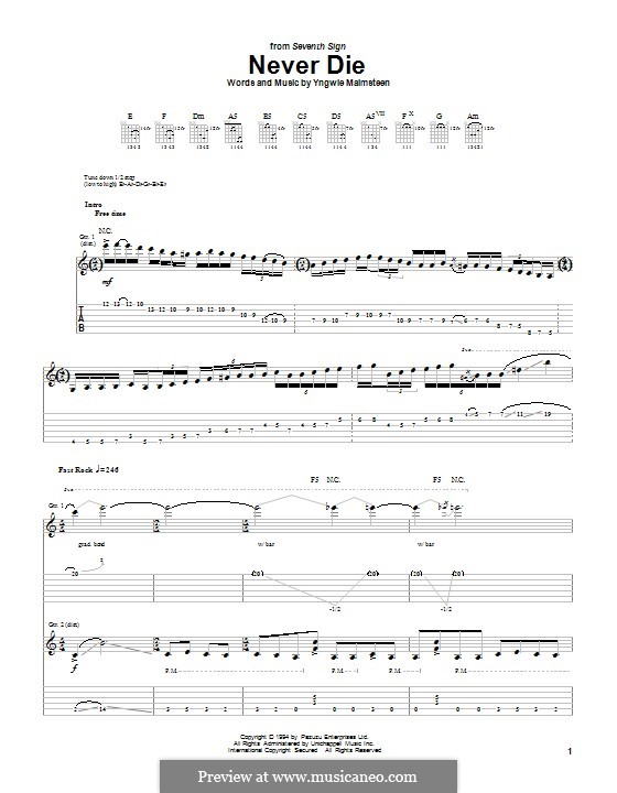 Never Die: For guitar with tab by Yngwie Malmsteen