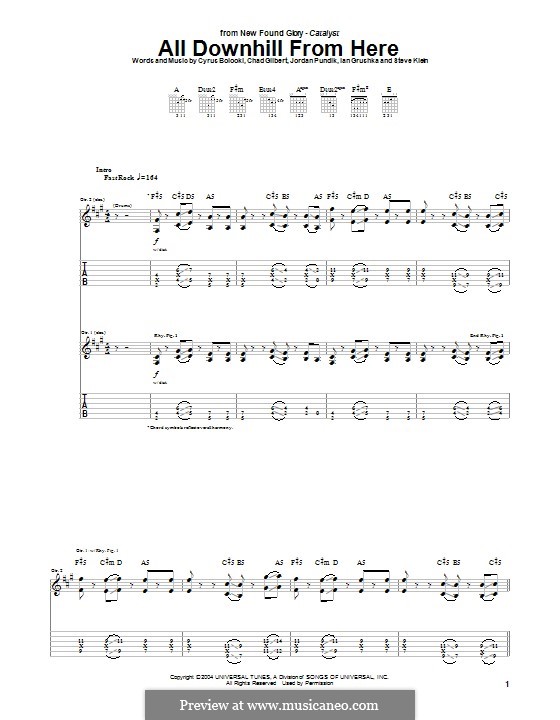 All Downhill from Here (New Found Glory): For guitar with tab by Chad Gilbert, Cyrus Bolooki, Ian Grushka, Jordan Pundik, Stece Klein