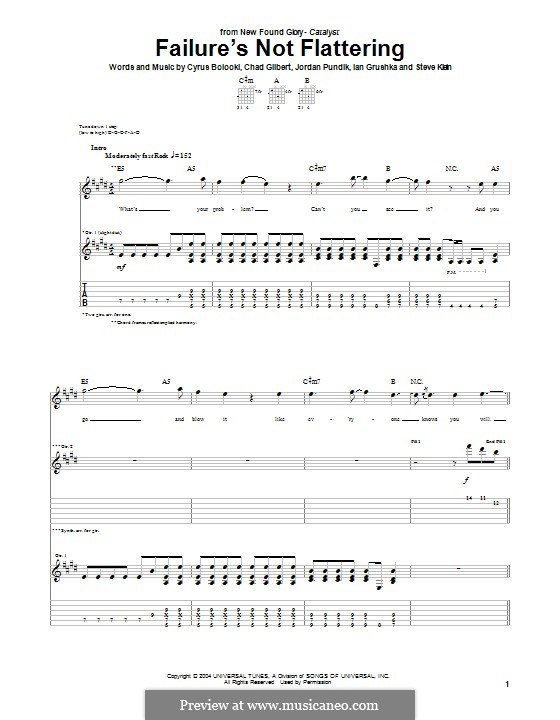 Failure's not Flattering (New Found Glory): For guitar with tab by Chad Gilbert, Cyrus Bolooki, Ian Grushka, Jordan Pundik, Stece Klein