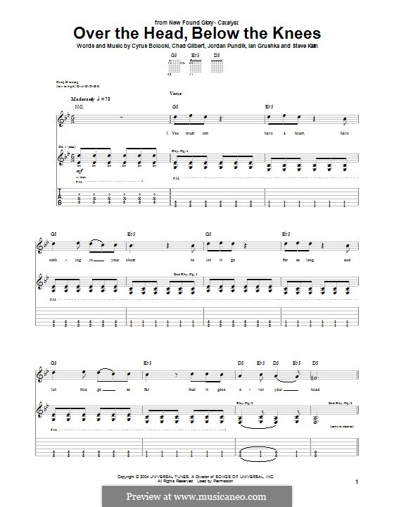 Over the Head, Below the Knees (New Found Glory): For guitar with tab by Chad Gilbert, Cyrus Bolooki, Ian Grushka, Jordan Pundik, Stece Klein