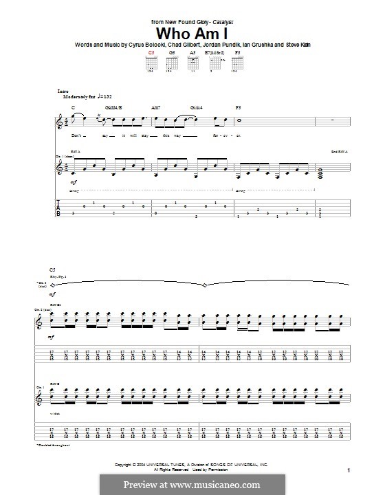 Who am I (New Found Glory): For guitar with tab by Chad Gilbert, Cyrus Bolooki, Ian Grushka, Jordan Pundik, Stece Klein