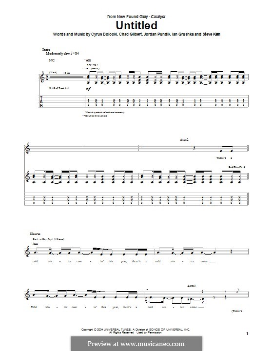 Untitled (New Found Glory): For guitar with tab by Chad Gilbert, Cyrus Bolooki, Ian Grushka, Jordan Pundik, Stece Klein