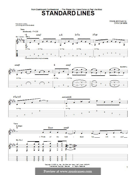 Standard Lines (Dashboard Confessional): For guitar with tab by Chris Carrabba