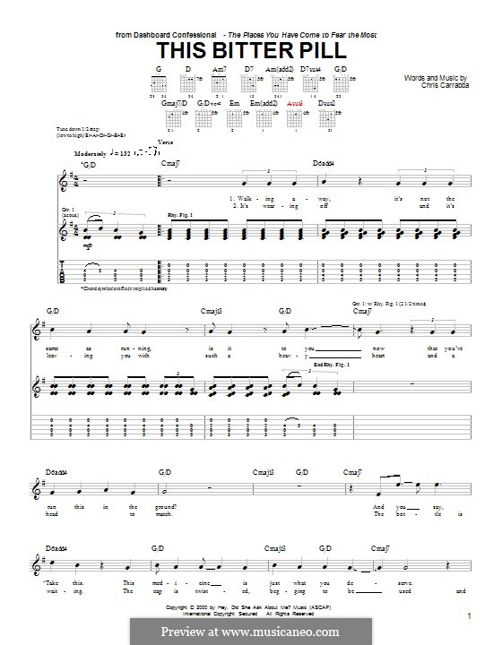 This Bitter Pill (Dashboard Confessional): For guitar with tab by Chris Carrabba