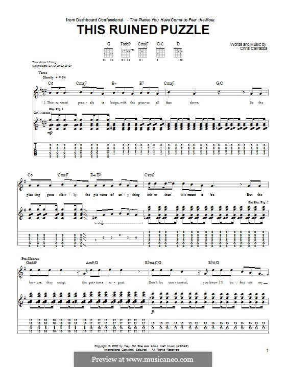 This Ruined Puzzle (Dashboard Confessional): For guitar with tab by Chris Carrabba