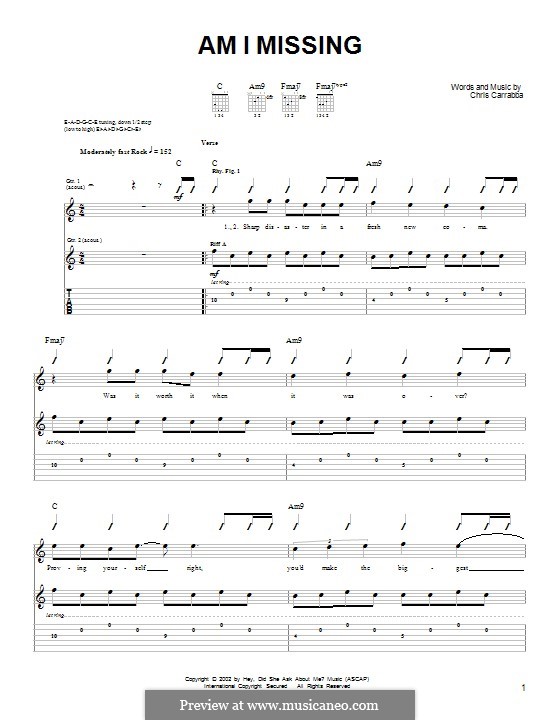 Am I Missing (Dashboard Confessional): For guitar with tab by Chris Carrabba