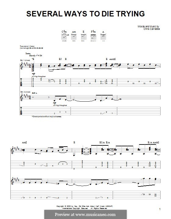 Several Ways To Die Trying (Dashboard Confessional): For guitar with tab by Chris Carrabba