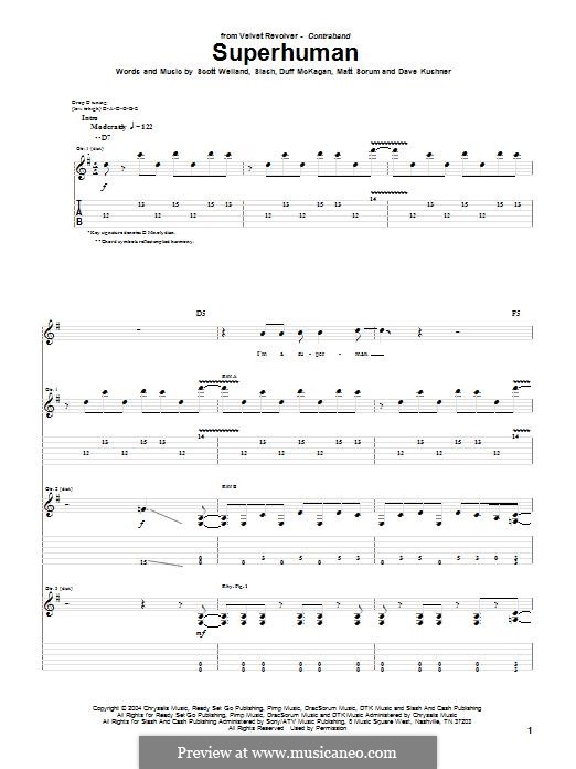 Superhuman (Velvet Revolver): For guitar with tab by Slash, David Kushner, Duff McKagan, Matt Sorum, Scott Weiland