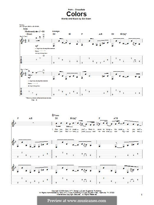 Colors (Crossfade): For guitar with tab by Ed Sloan